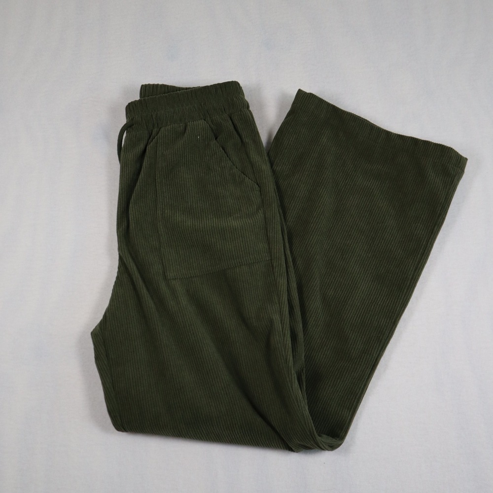 Evaless Corduroy Pants Size Med Green Wide Leg Boho Hippie Retro Granola Lounge